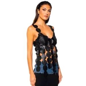 No Disrespect Faux Leather Funky Circular Tank Top